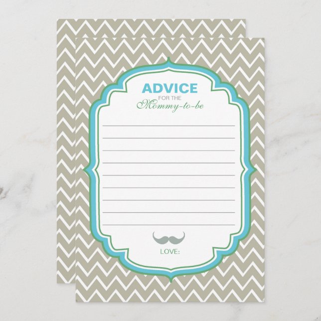 Blue and Green Moustache Advice for Mom Card (Front/Back)