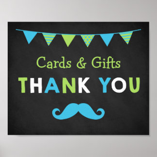 Blue and Green Moustache Chalkboard Baby Shower Poster