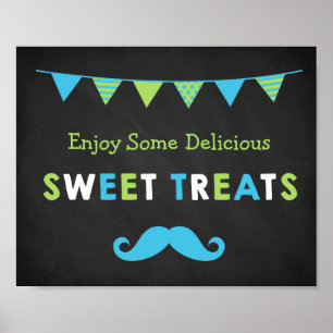 Blue and Green Moustache Chalkboard Sweet Treats Poster