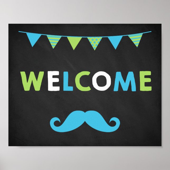 Blue and Green Moustache Chalkboard Welcome Signs (Front)