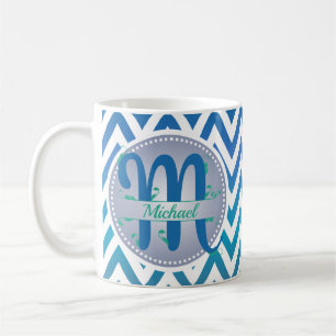 Blue and Green Ombre Chevron Pattern Monogram Coffee Mug