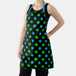 Blue and Green On Black Polka Dots Pattern Apron