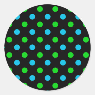 Blue and Green On Black Polka Dots Pattern  Classic Round Sticker