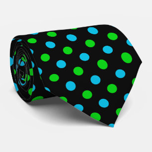 Blue and Green On Black Polka Dots Pattern Tie