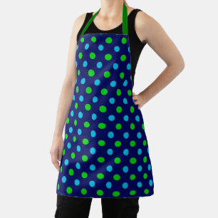 Blue and Green On Navy Blue Polka Dots Pattern  Apron
