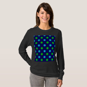 Blue and Green On Navy Blue Polka Dots Pattern  T-Shirt