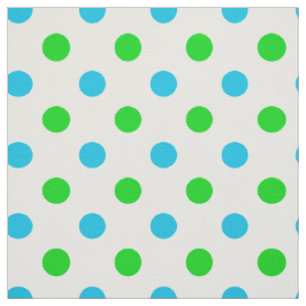 Blue and Green On White Polka Dots Pattern Fabric