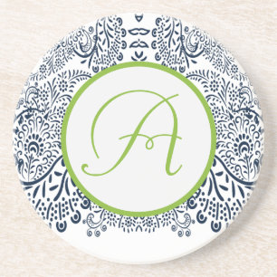 Blue and Green Paisley Love Bird   Coaster