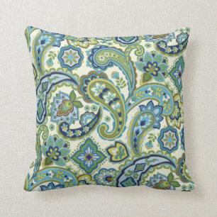Blue and Green Paisley Throw Pillow