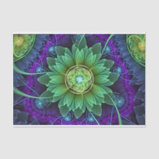 Blue and Green Pandoran Snap Lotus Fractal Flower Tissue Paper