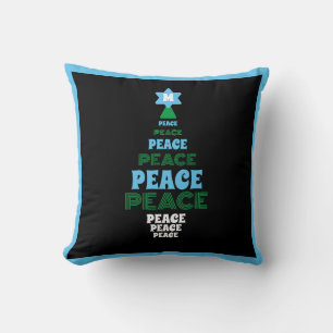 Blue and Green Peace Christmas Tree Single Initial Throw Pillow