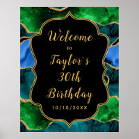 Blue and Green Peacock Agate Birthday Welcome