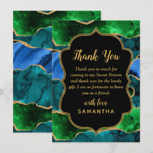 Blue and Green Peacock Agate Sweet Sixteen Thank You Card