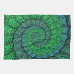 Blue and Green Peacock Feather Fractal Kitchen Towel