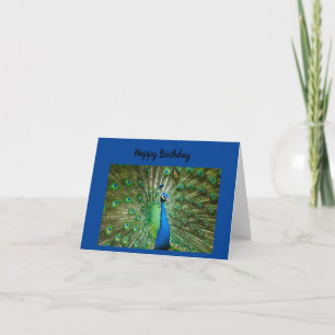 Blue and green peacock happy birthday card
