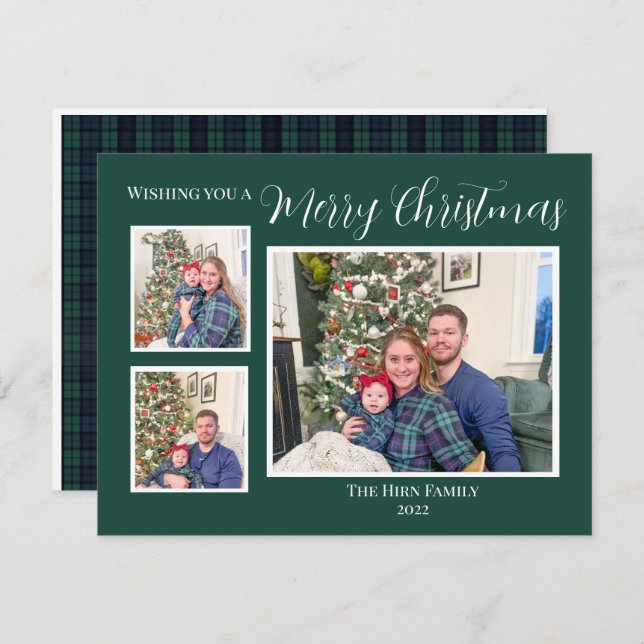 Blue and Green Plaid Merry Christmas Card (Front/Back)