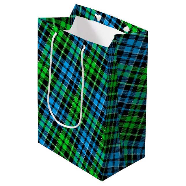 Blue and Green Plaid Tartan Black  Medium Gift Bag (Front Angled)