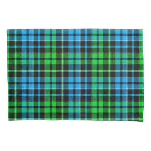 Blue and Green Plaid Tartan Black Pillowcase
