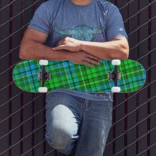 Blue and Green Plaid Tartan Green Skateboard