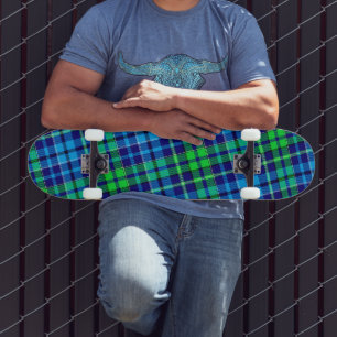 Blue and Green Plaid Tartan Navy Blue Skateboard