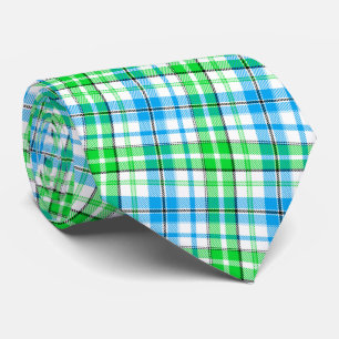Blue and Green Plaid Tartan White  Tie