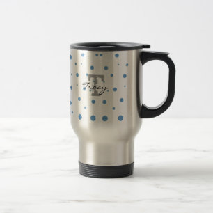 Blue and Green Polka Dots Personalized Travel Mug