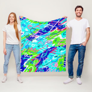 Blue and Green Pop Art  Fleece Blanket