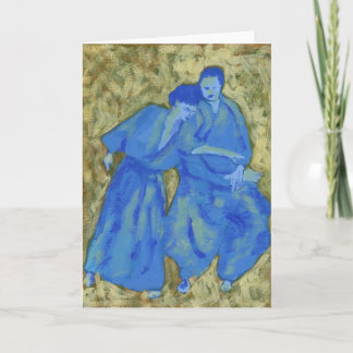 Blue and green practicing aikido greeting card