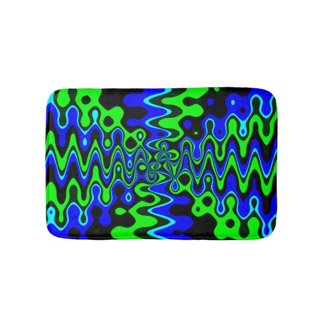 Blue and Green Psychedelic Art Bath Mat (Front)