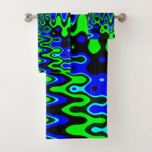 Blue and Green Psychedelic Art Bathroom Towel Set