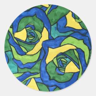 Blue and Green Roses Classic Round Sticker