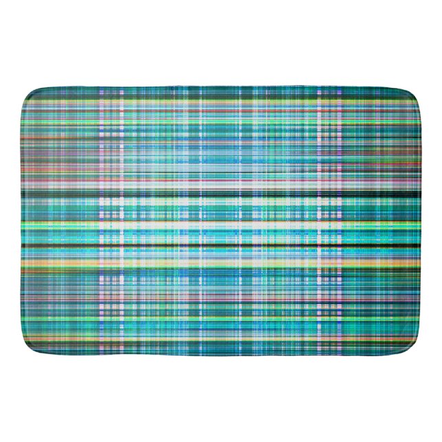 Blue and green rough stripes pattern bath mat (Front)