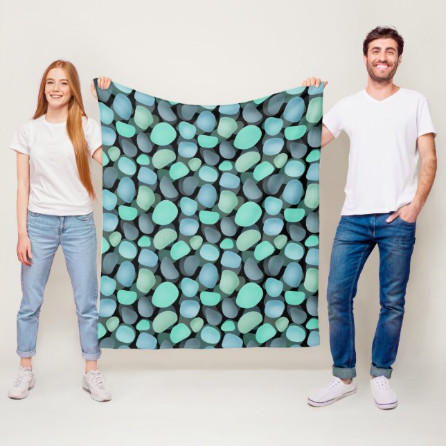Blue and green sea pebbles fleece blanket (In Situ)