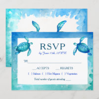 Blue and Green Sea Turtle Wedding RSVP Cards