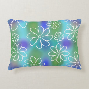 Blue and Green Seamless Floral Pattern  Throw Pill Accent Pillow