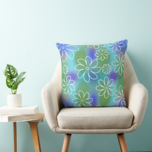 Blue and Green Seamless Floral Pattern  Throw Pill Throw Pillow