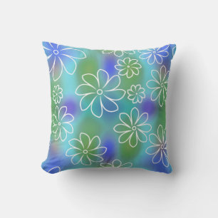 Blue and Green Seamless Floral Pattern Throw Pillow