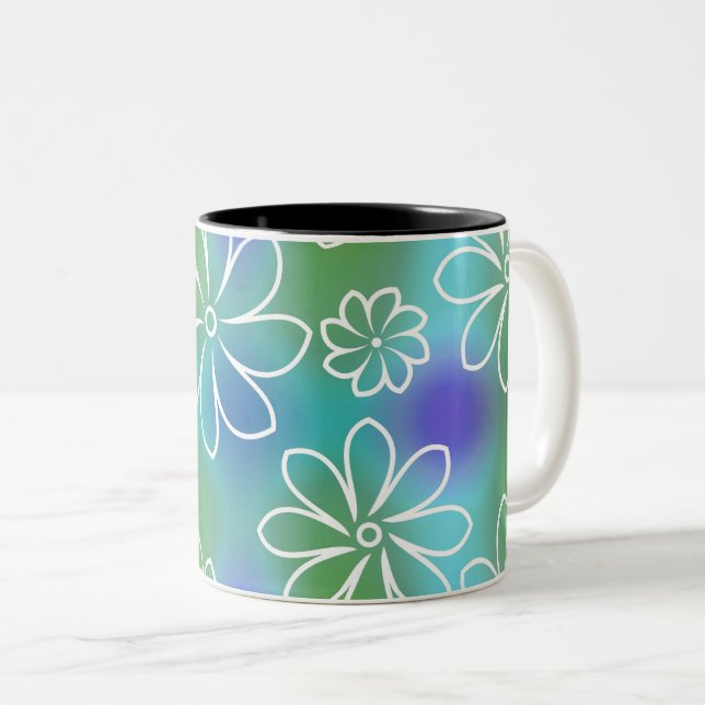 Blue and Green Seamless Floral Pattern   Two-Tone Coffee Mug (Front Right)