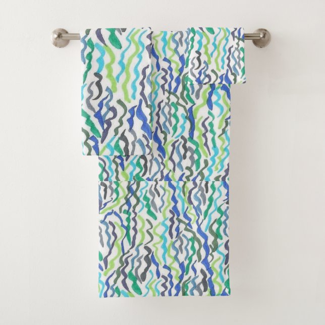 Blue and Green Seaweed Bath Towel Set (Insitu)