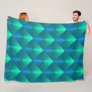 Blue and Green Shimmer Blocks Tie Fleece Blanket