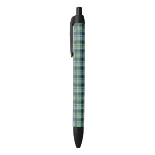 Blue and Green Sporty Plaid Black Ink Pen