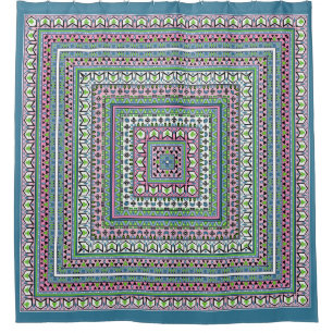 Blue and green square ethnic ornament scarf