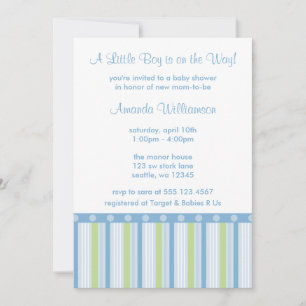 Blue and Green Stripe Baby Boy Shower Invitations