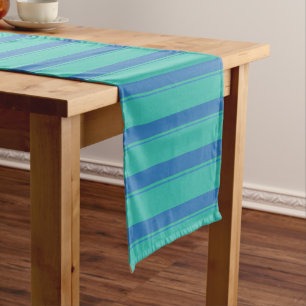 Blue and Green Striped Pattern Short Table Runner