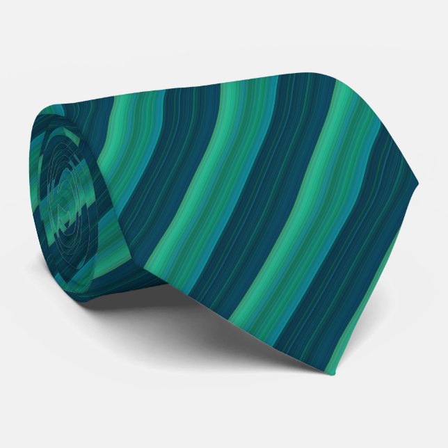 Blue and Green Striped Pattern Tie (Rolled)