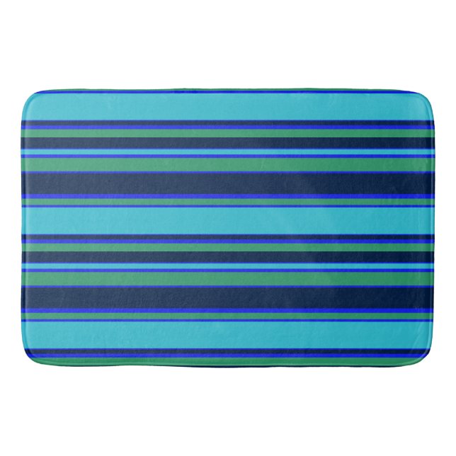 Blue and green stripes bath mat (Front)