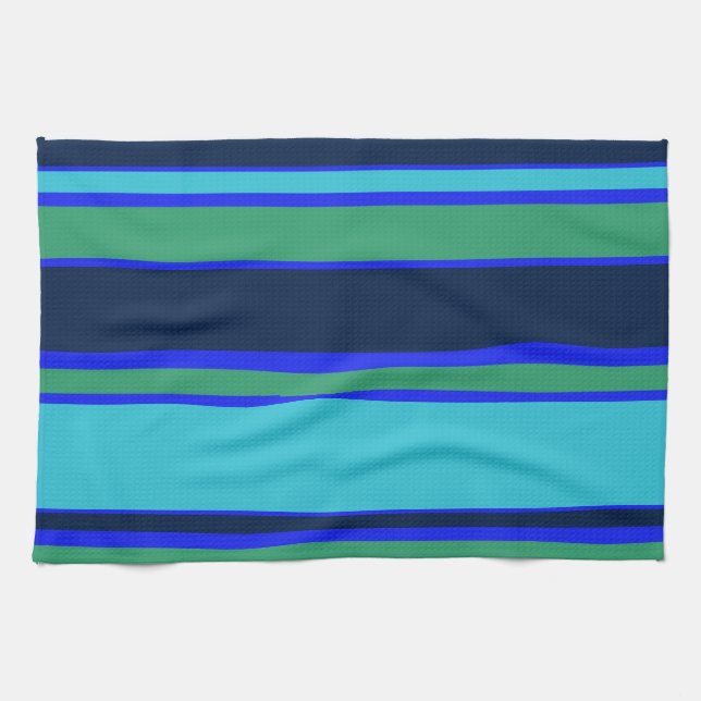 Blue and green stripes kitchen towel (Horizontal)