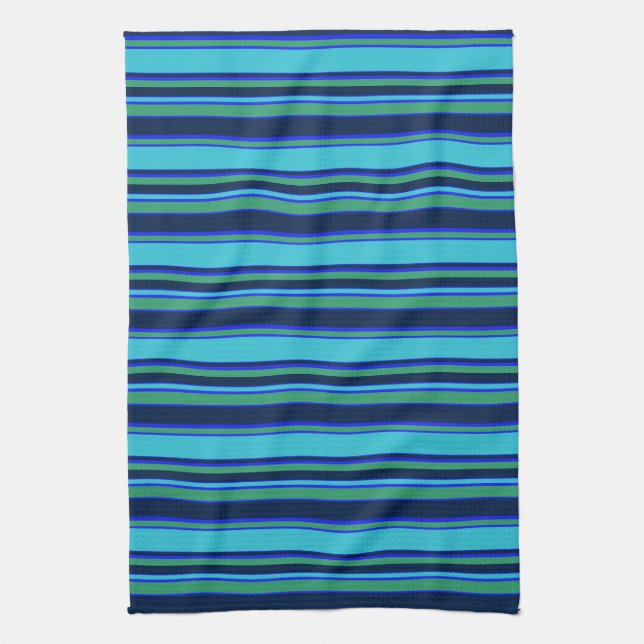 Blue and green stripes kitchen towel (Vertical)