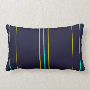Blue and green stripes on indigo lumbar pillow