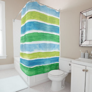 Blue and Green Stripes  Shower Curtain